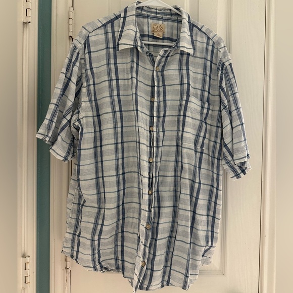 Jos. A. Bank 100% Linen Blue and White Plaid Short Sleeve Shirt size XL - Picture 1 of 3